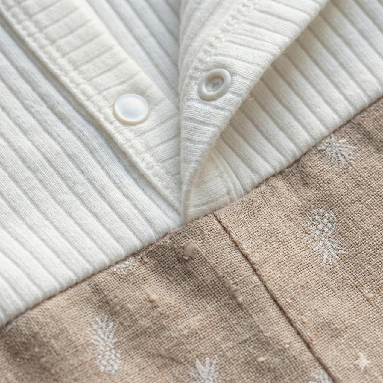 Beige Cotton Full-Sleeve Unisex Baby Romper