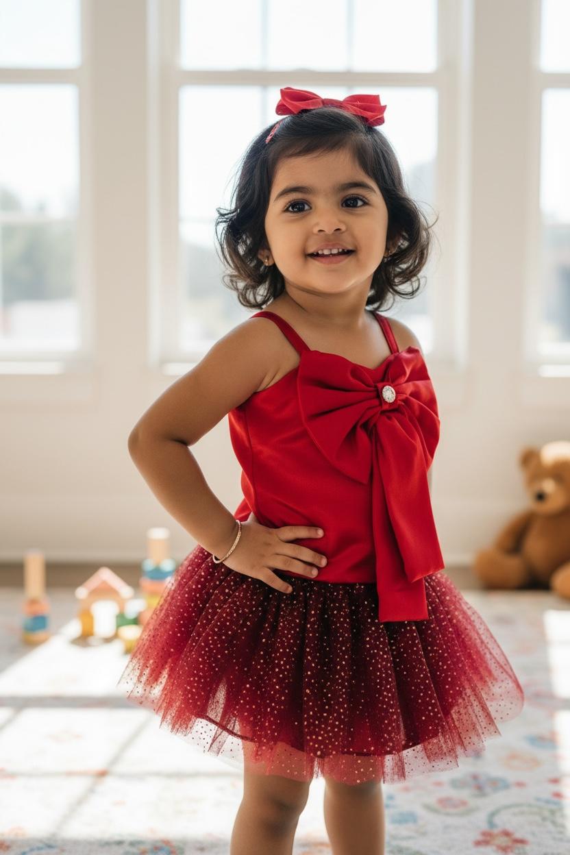 Satin Party Bow Crop Top for Girls