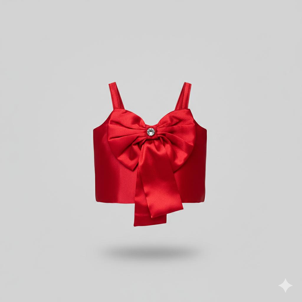 Satin Party Bow Crop Top for Girls