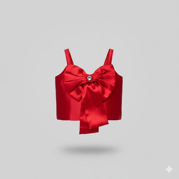 Satin Party Bow Crop Top for Girls