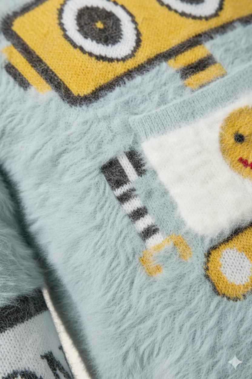 Grey Fuzzy Robot Knit Sweater for Kids