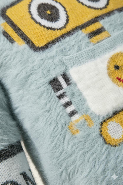 Grey Fuzzy Robot Knit Sweater for Kids