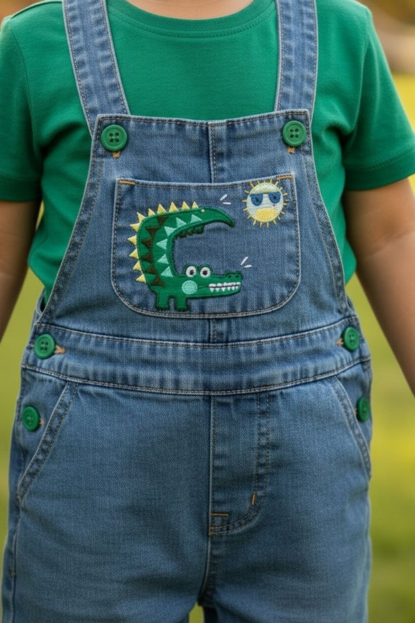 Cute Crocodile Denim Dungaree Shorts for Kids