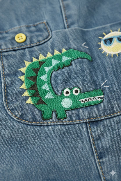 Cute Crocodile Denim Dungaree Shorts for Kids