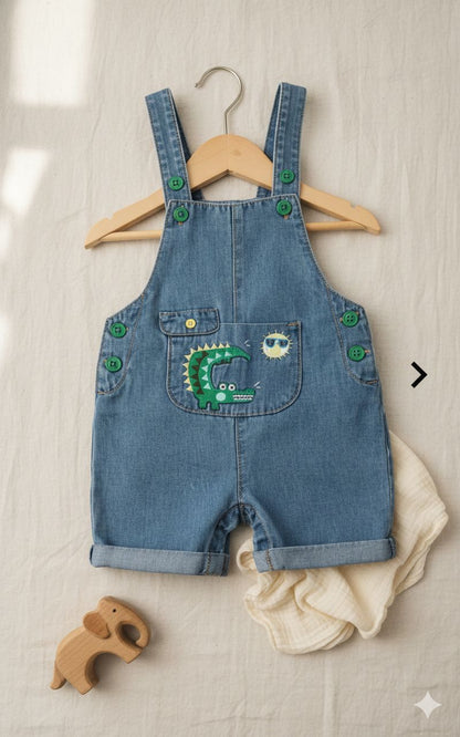 Cute Crocodile Denim Dungaree Shorts for Kids