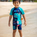 Navy Wild Dino Kids Swimwear Jumpsuit with 3D Tail Appliqué