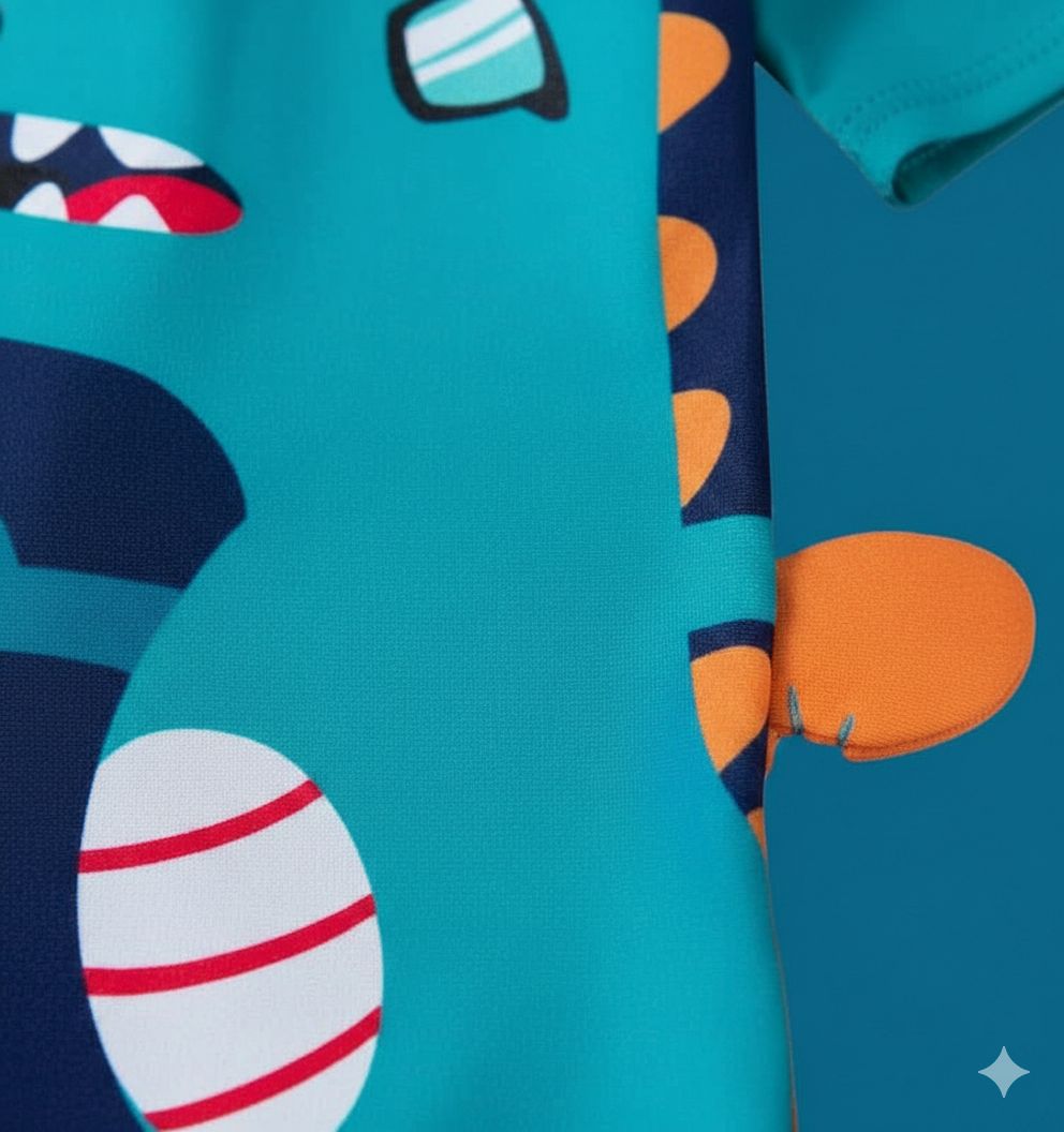 Navy Wild Dino Kids Swimwear Jumpsuit with 3D Tail Appliqué