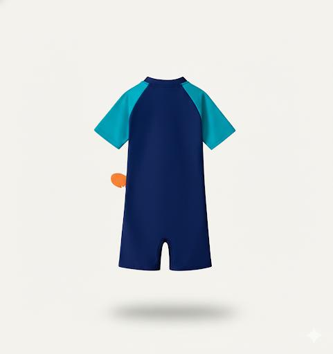 Navy Wild Dino Kids Swimwear Jumpsuit with 3D Tail Appliqué