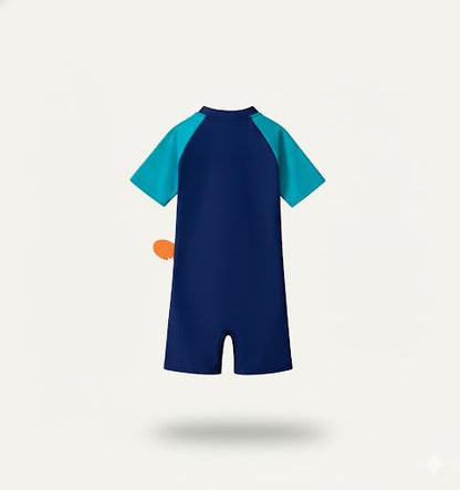 Navy Wild Dino Kids Swimwear Jumpsuit with 3D Tail Appliqué