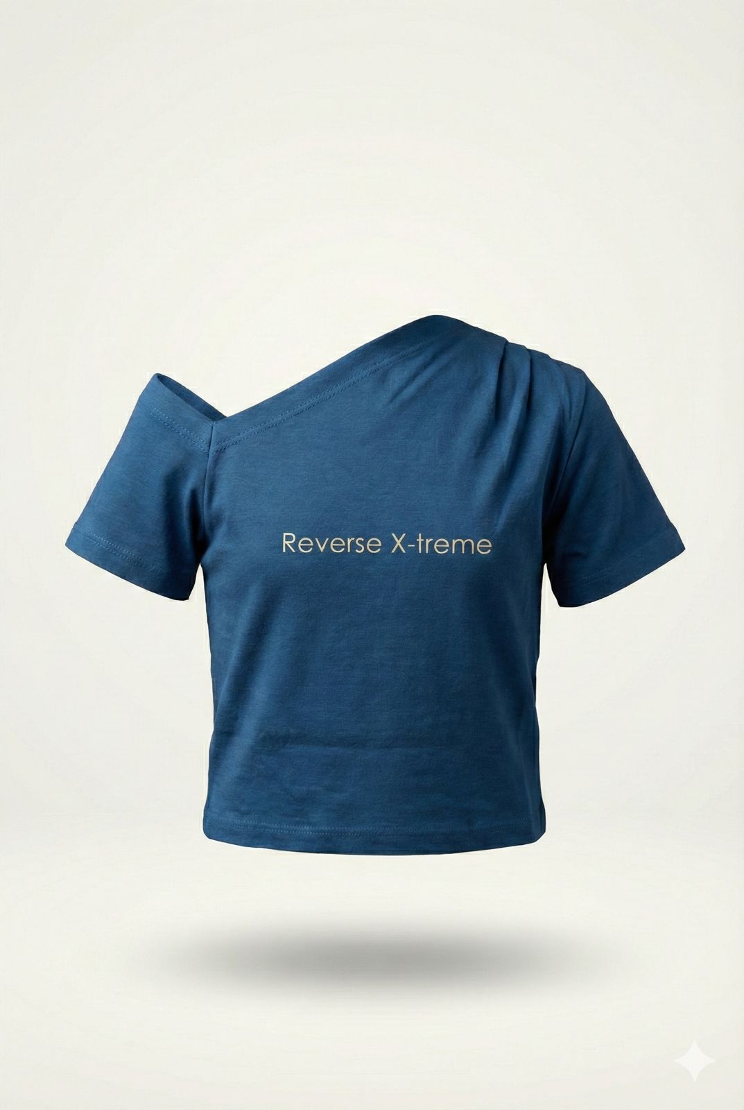 Teal Blue Asymmetric Shoulder Cotton T-Shirt