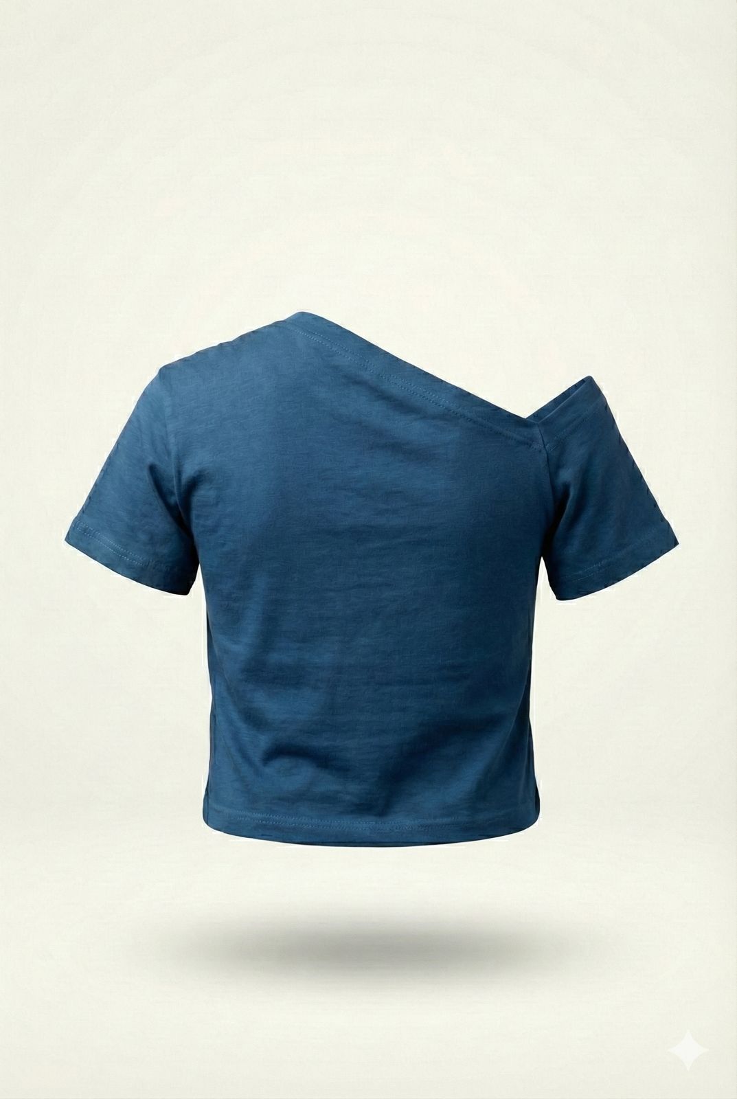 Teal Blue Asymmetric Shoulder Cotton T-Shirt
