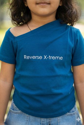 Teal Blue Asymmetric Shoulder Cotton T-Shirt