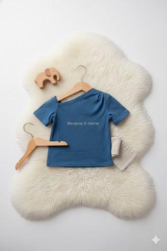 Teal Blue Asymmetric Shoulder Cotton T-Shirt