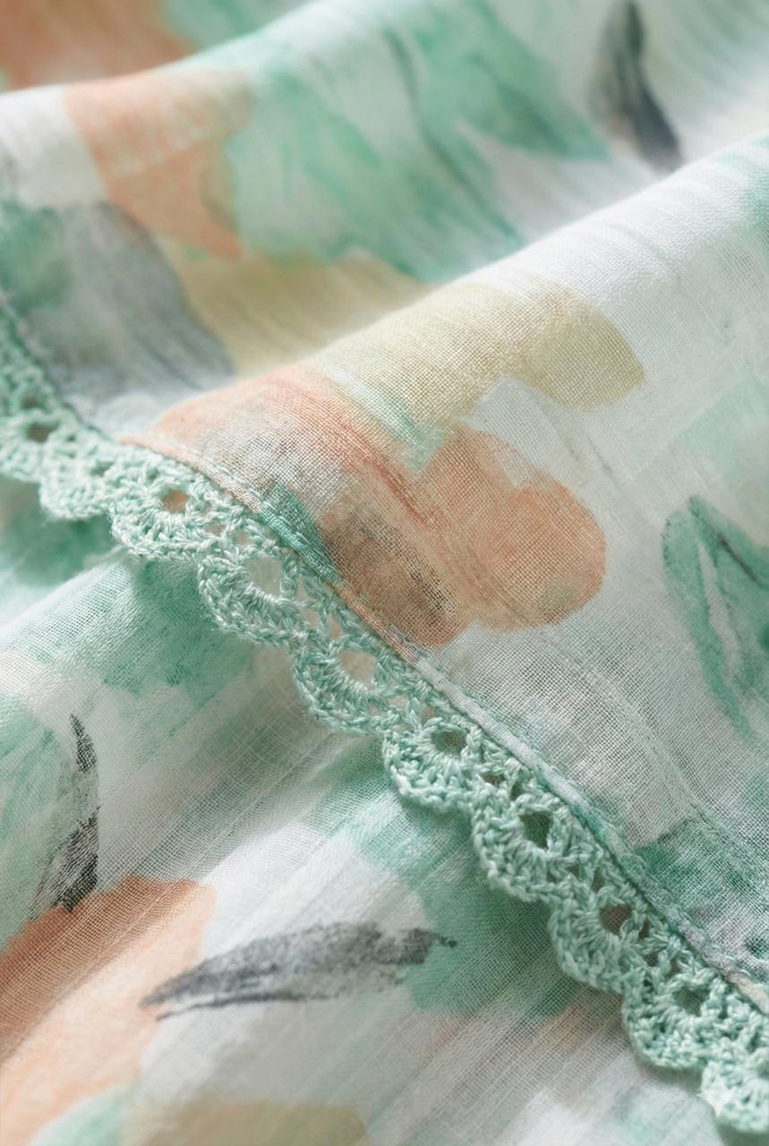 Pastel Printed Polyester Kaftan Top with Waist Tie-Up