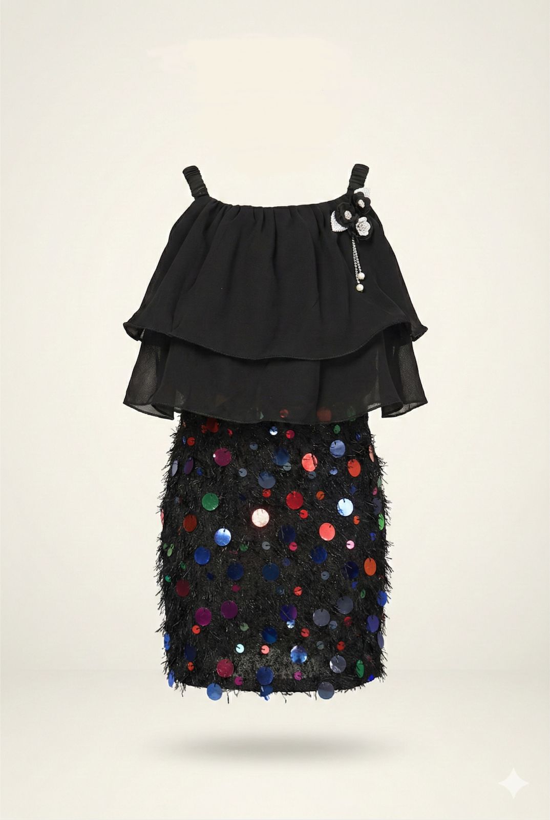 Black Midnight Sparkle Layered Party Sequin Dress