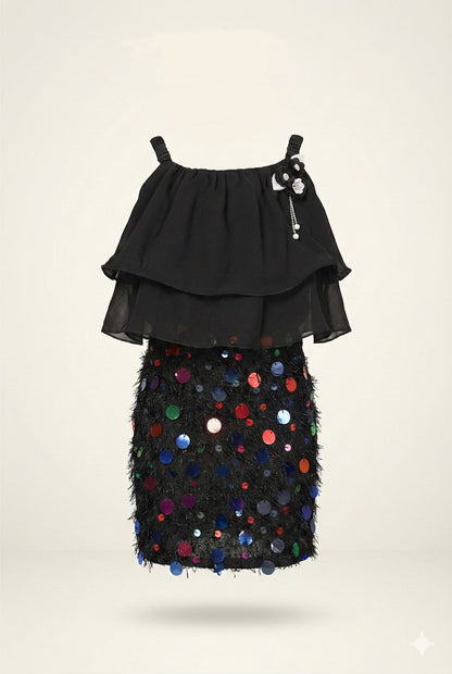 Black Midnight Sparkle Layered Party Sequin Dress