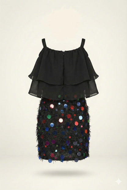 Black Midnight Sparkle Layered Party Sequin Dress