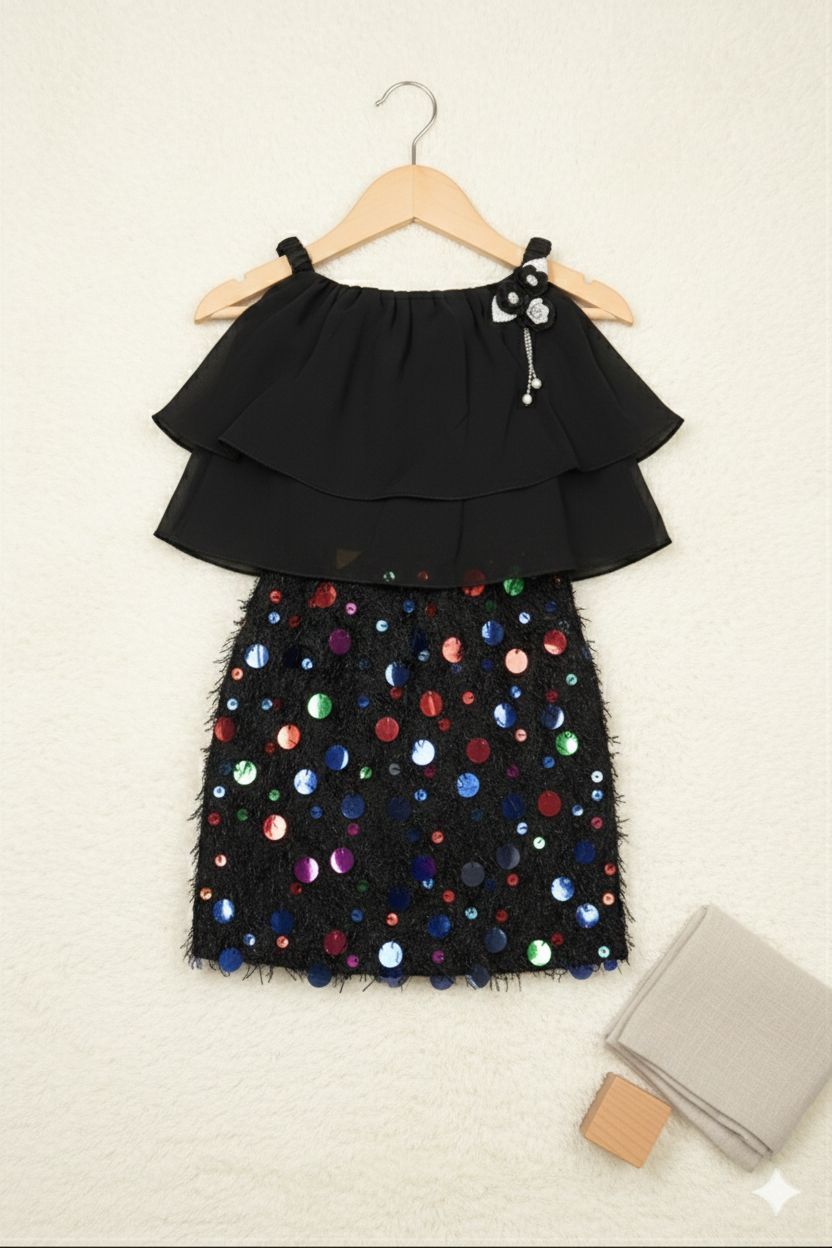 Black Midnight Sparkle Layered Party Sequin Dress