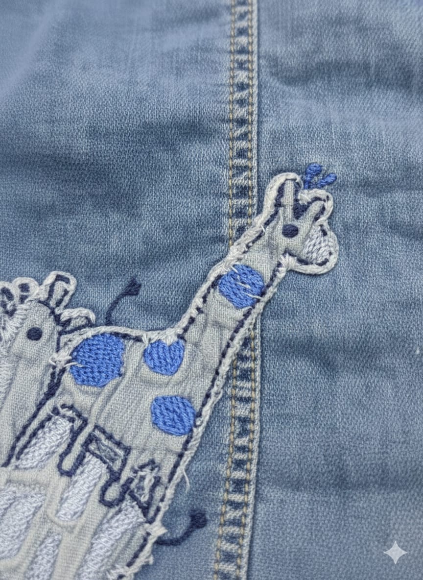 Blue Denim Dungaree with Animal Patch Embroidery