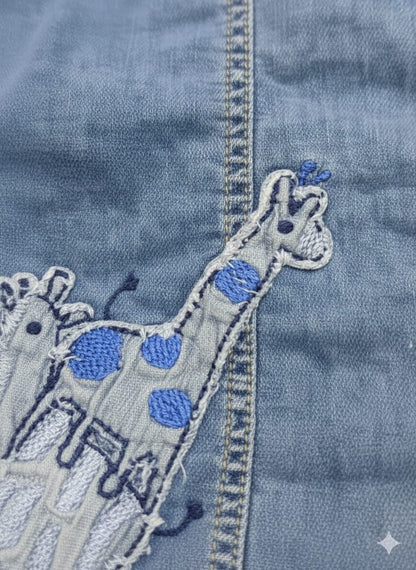Blue Denim Dungaree with Animal Patch Embroidery
