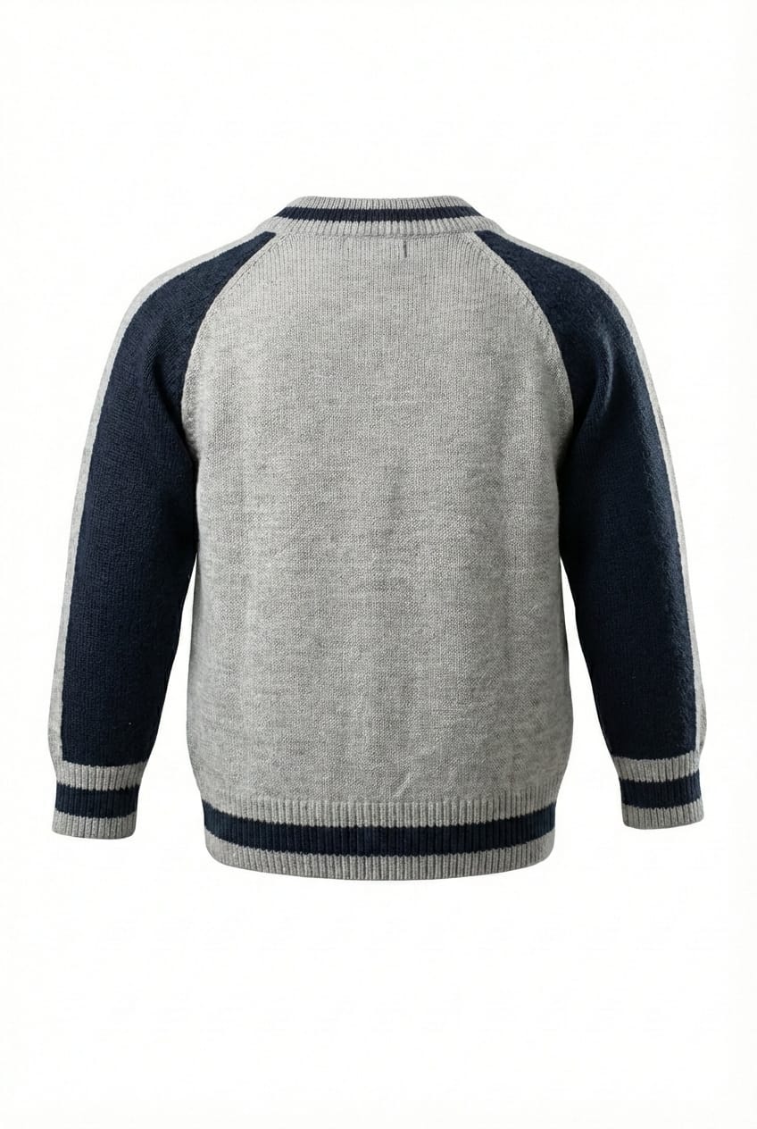 Grey Varsity Style Knit Kids Sweater Jacket