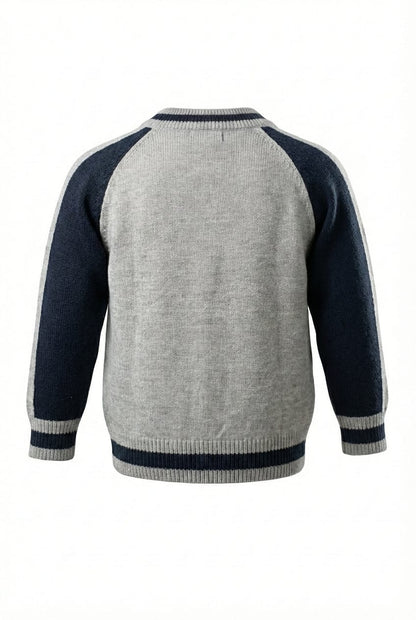 Grey Varsity Style Knit Kids Sweater Jacket