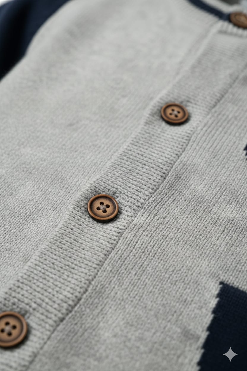 Grey Varsity Style Knit Kids Sweater Jacket