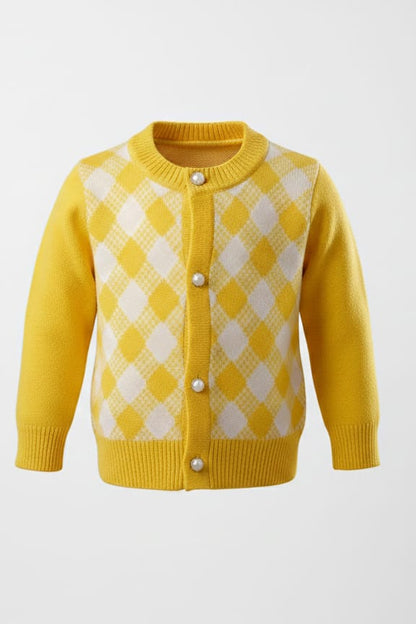 Yellow Argyle Knit Sweater Baby Cardigan