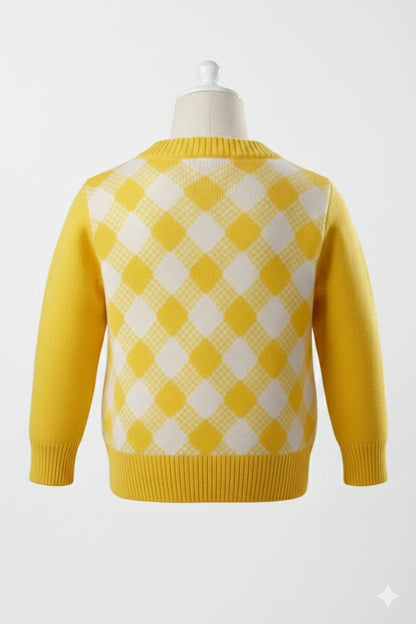 Yellow Argyle Knit Sweater Baby Cardigan