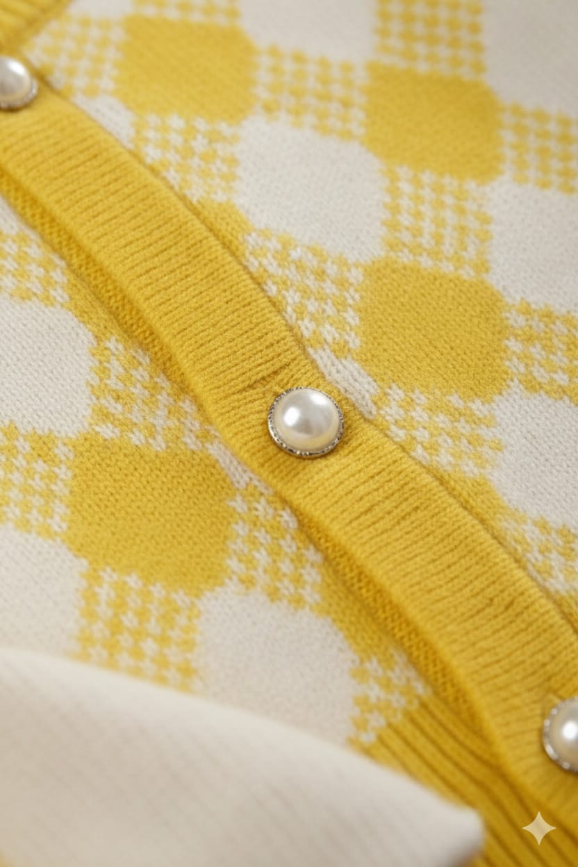 Yellow Argyle Knit Sweater Baby Cardigan