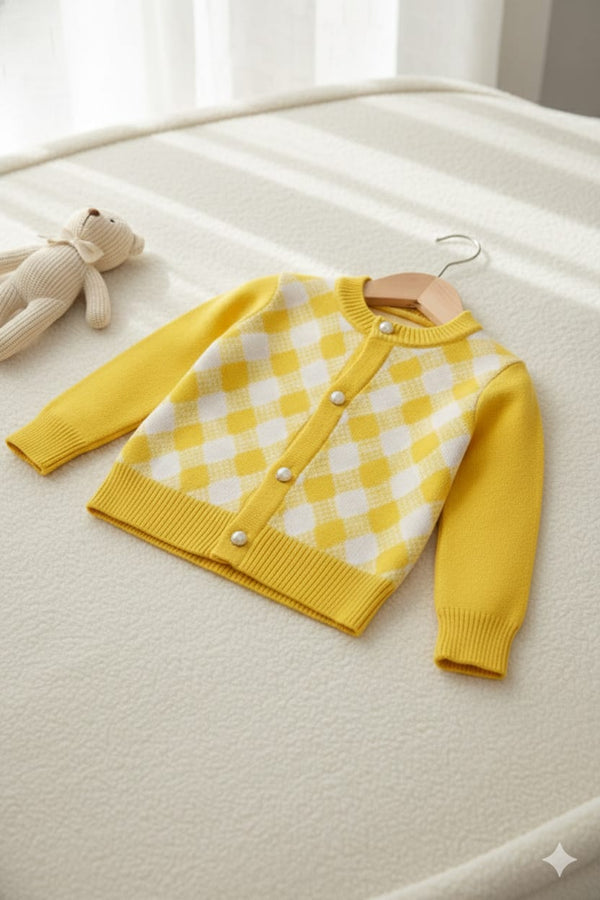 Yellow Argyle Knit Sweater Baby Cardigan