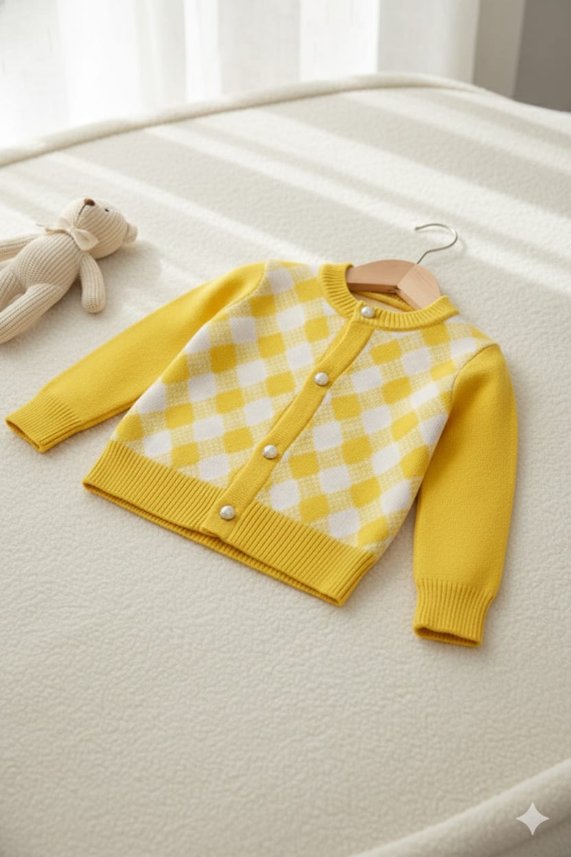 Yellow Argyle Knit Sweater Baby Cardigan