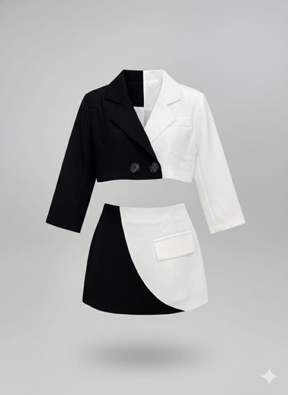Black & White Blazer & Skirt Party Co-Ord Set for Girls