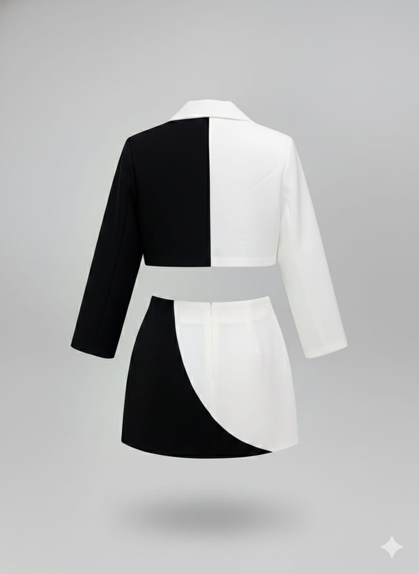 Black & White Blazer & Skirt Party Co-Ord Set for Girls