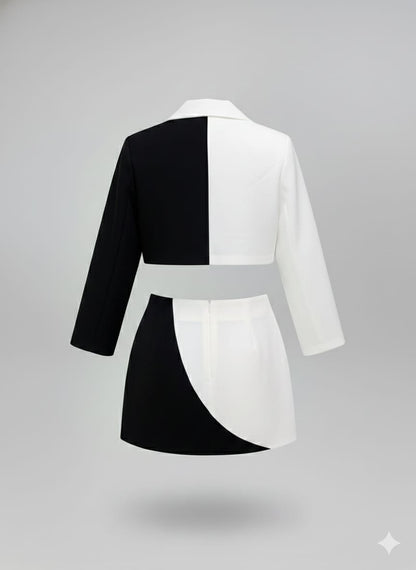 Black & White Blazer & Skirt Party Co-Ord Set for Girls