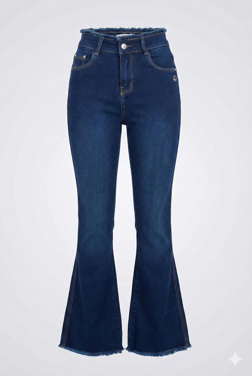Dark Blue Flared Denim Jeans – Stretch Bell Bottom Pants