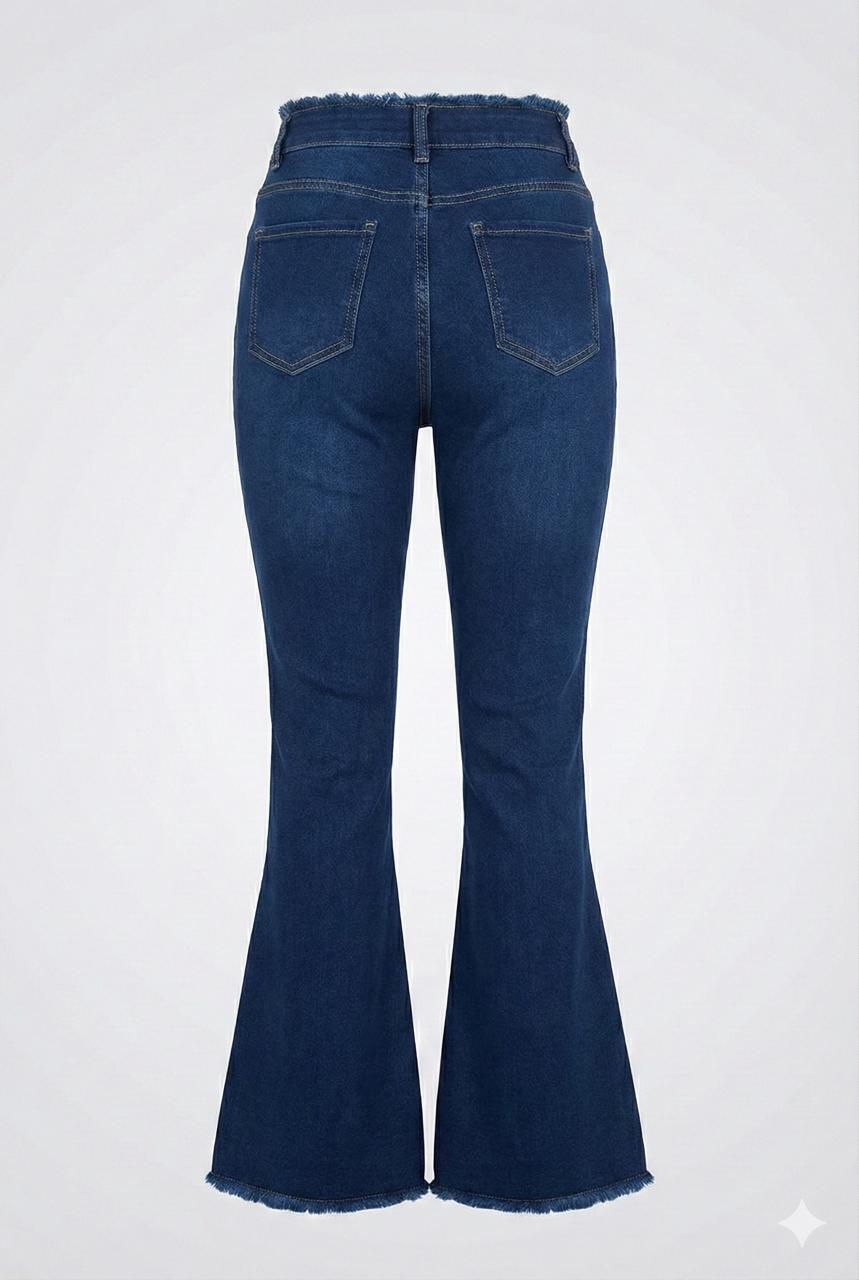 Dark Blue Flared Denim Jeans – Stretch Bell Bottom Pants