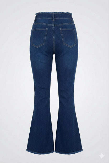 Dark Blue Flared Denim Jeans – Stretch Bell Bottom Pants