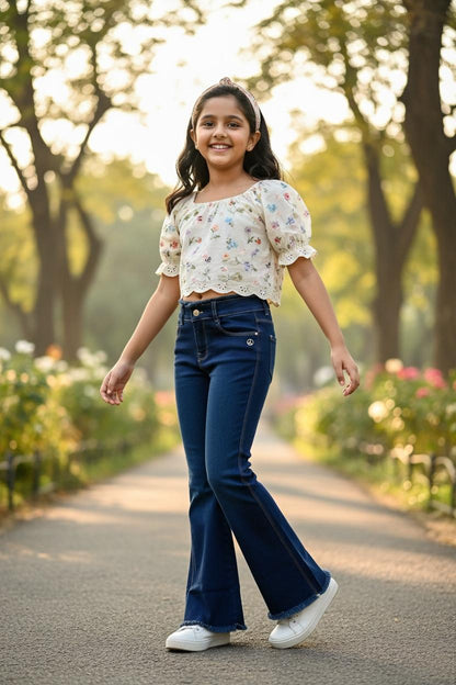 Dark Blue Flared Denim Jeans – Stretch Bell Bottom Pants