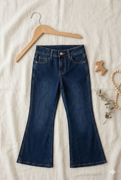 Dark Blue Flared Denim Jeans – Stretch Bell Bottom Pants