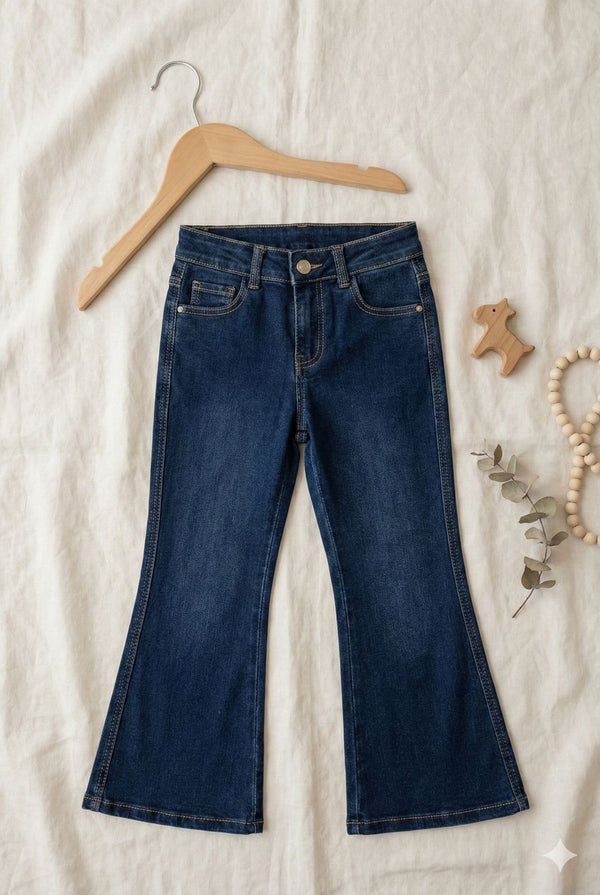 Dark Blue Flared Denim Jeans – Stretch Bell Bottom Pants