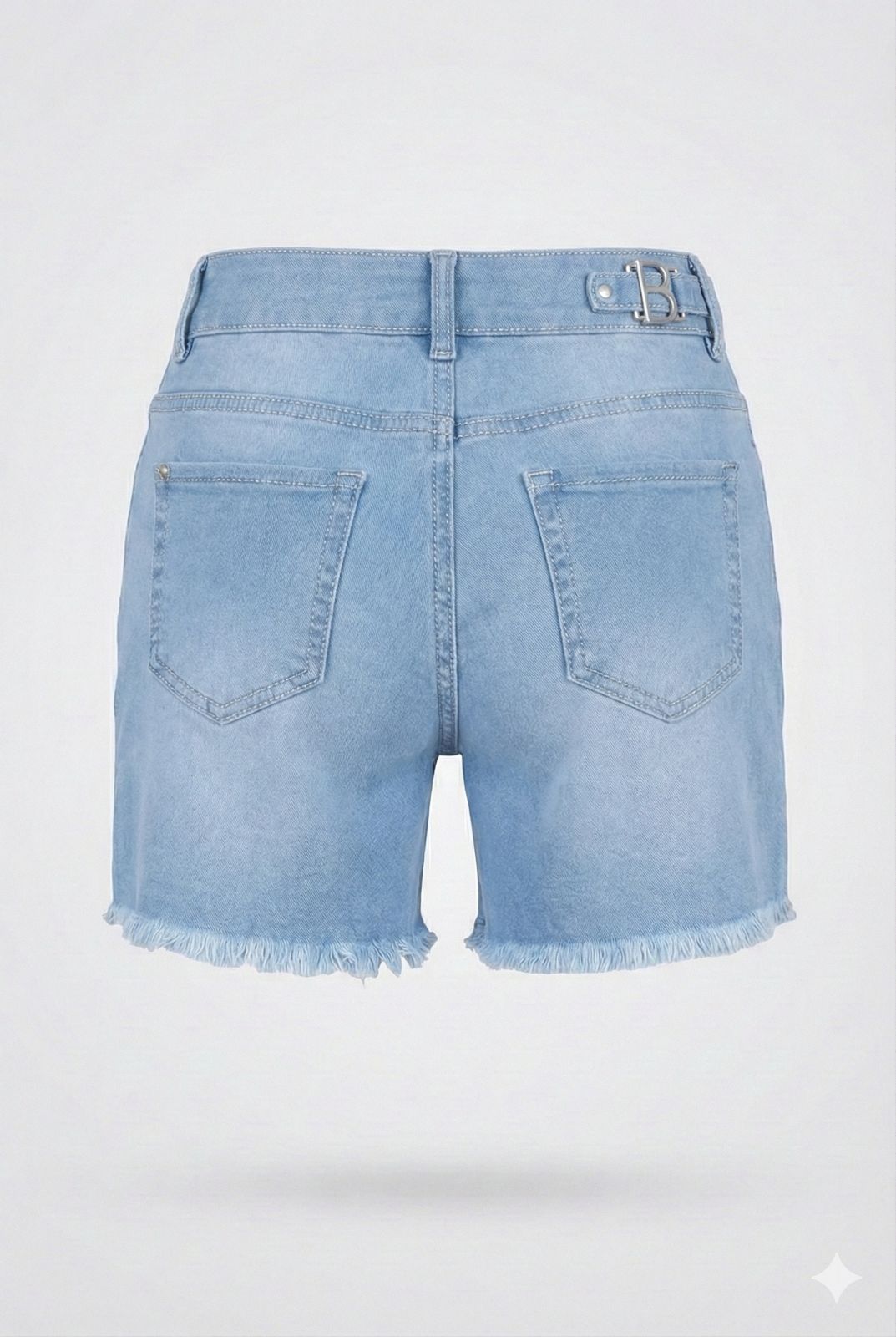 Light Blue Graphic Denim Shorts with Belt – Frayed Hem Summer Shorts