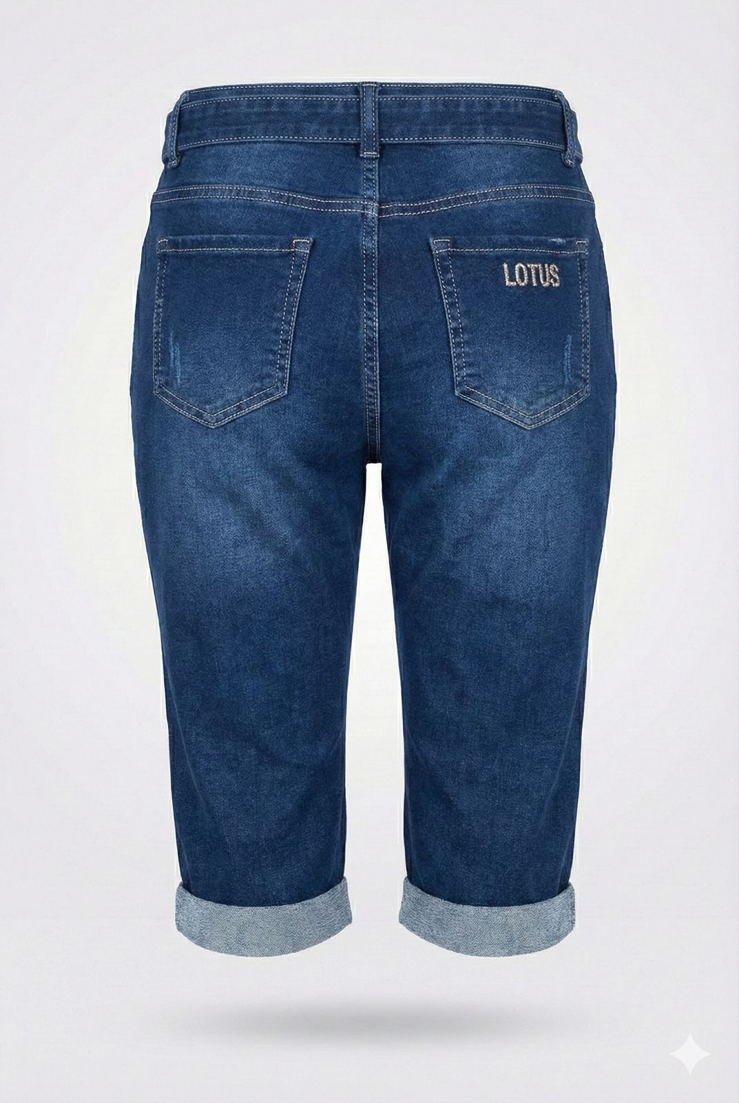 Dark Blue Denim Bermuda Shorts with Belt – Knee Length Stretch Denim