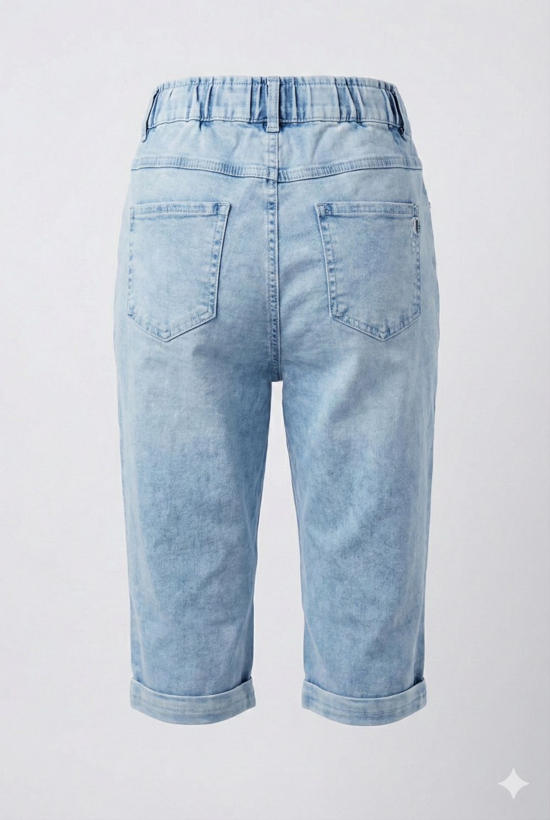 Soft Light Blue Denim Capri Pants with Elastic Drawstring Waist – Relaxed Comfort Fit