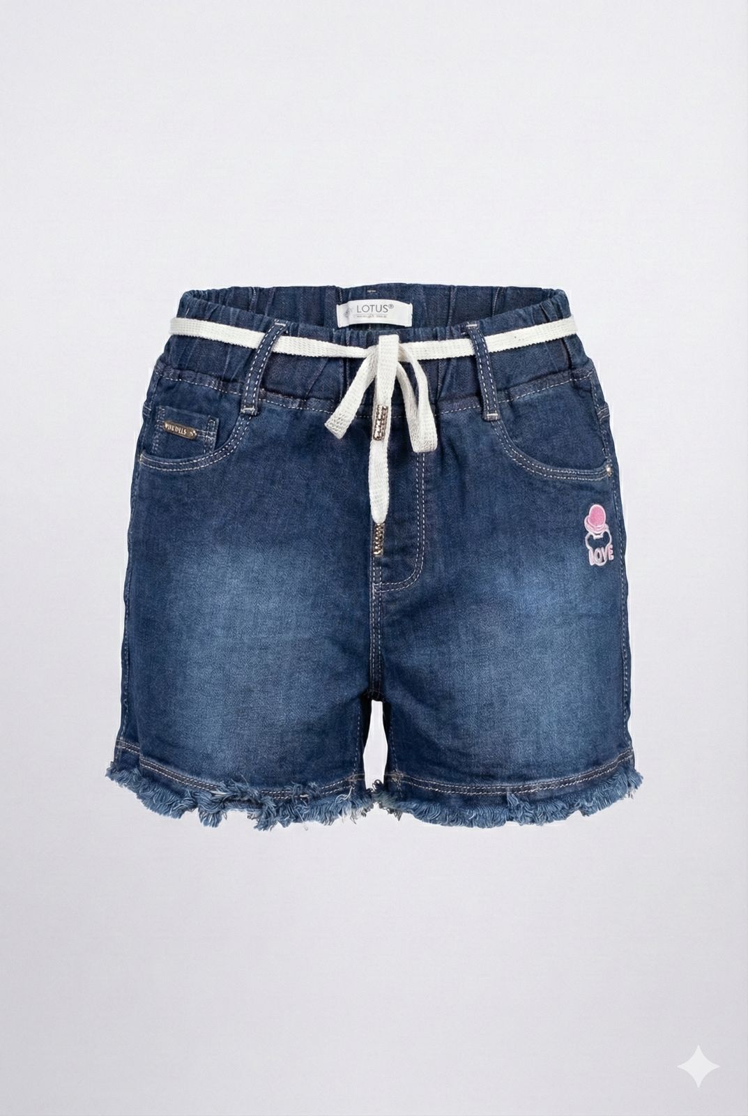 Dark Blue Soft Denim Elastic Waist Shorts with Drawstring – Frayed Hem Casual Shorts