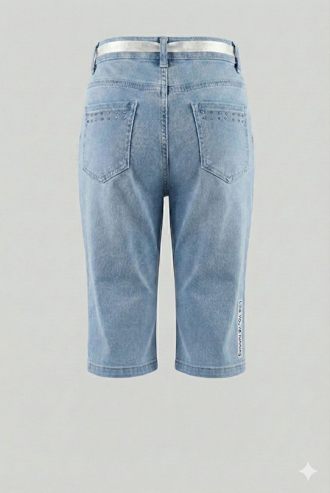 Light Blue Soft Denim Capri Pants with Tie Belt – Relaxed Comfort Fit for Girls