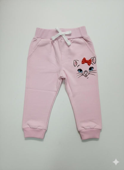 Pink Cotton Jogger Pants with Cat Print – Soft Elastic Waist Comfort Fit