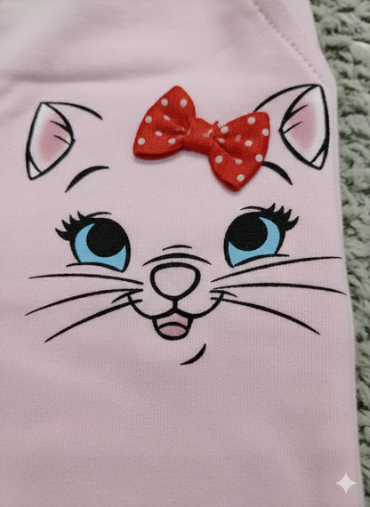 Pink Cotton Jogger Pants with Cat Print – Soft Elastic Waist Comfort Fit