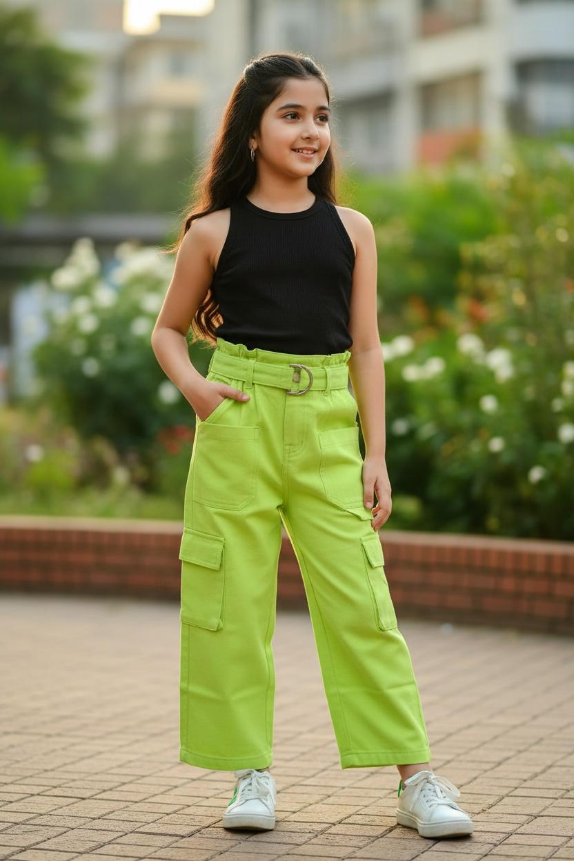 Lime Green Cargo Pants with Belt – Trendy Wide Leg Utility Pants