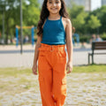 Fanta Orange Cargo Pants with Belt – Trendy Wide Leg Utility Pants